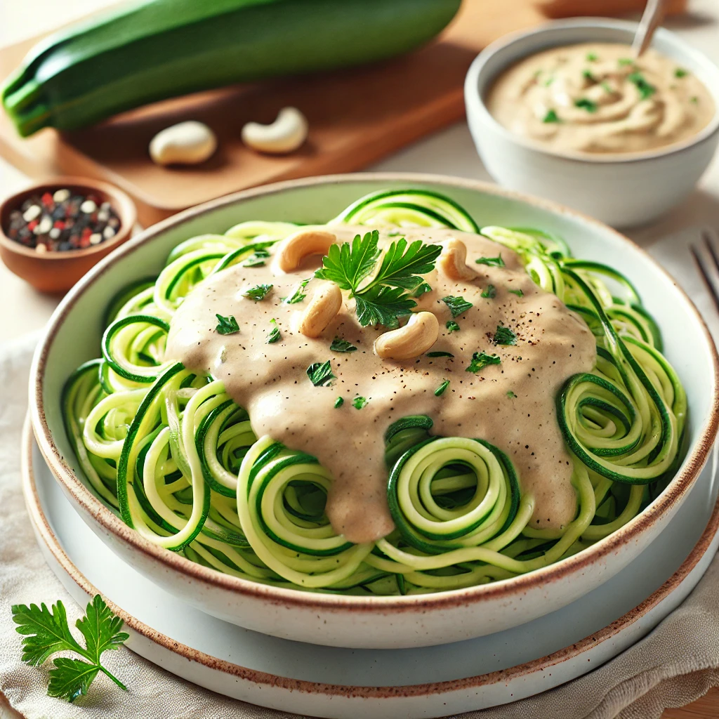 Zucchini-Nudeln mit cremiger Cashew-Sauce